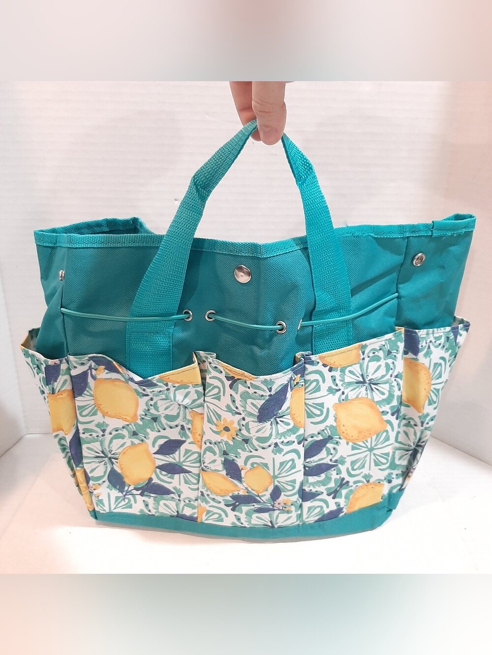 Multi-pocket Lemon Grove Design canvas gardening tote